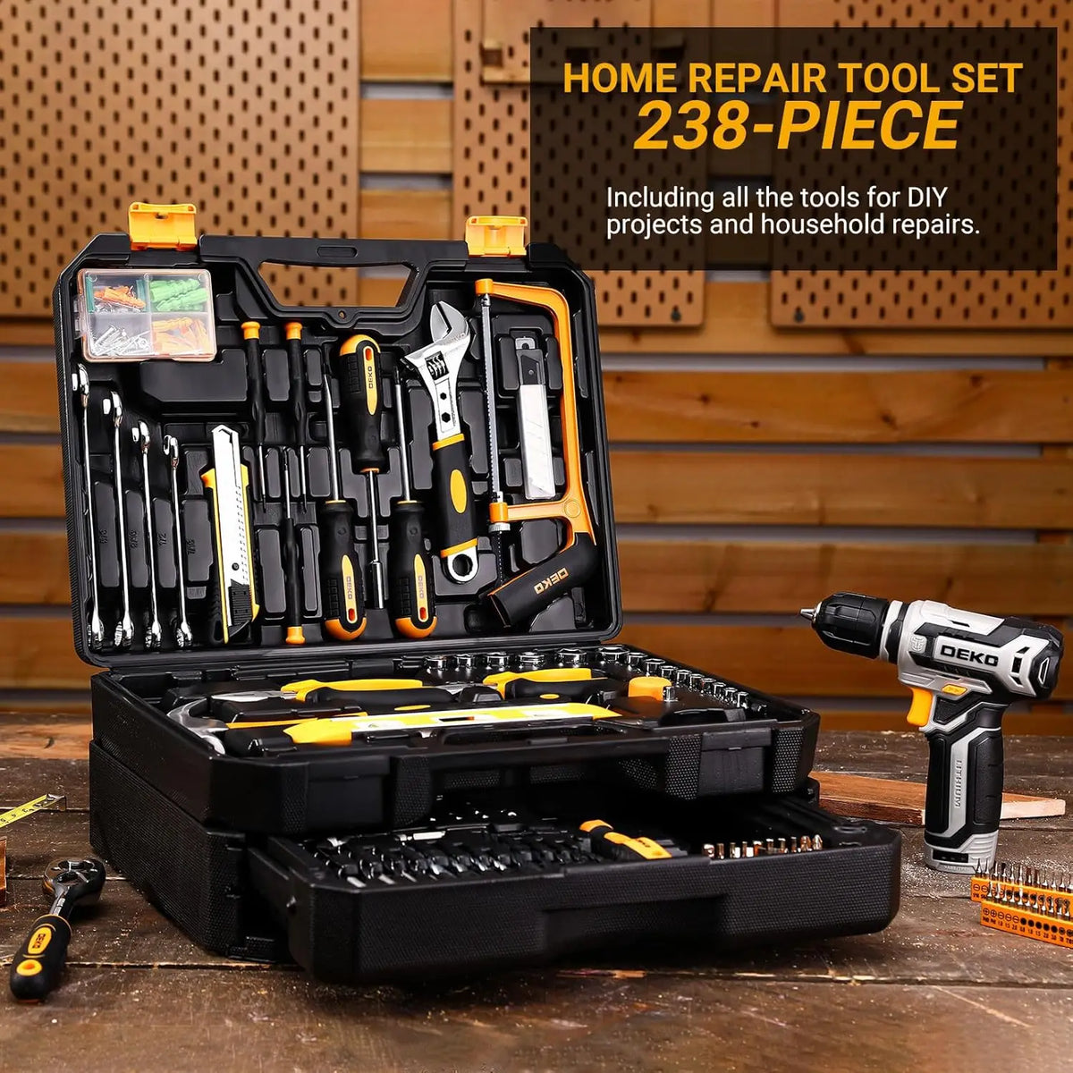 DEKO 12V Cordless Drill Toolbox Combo Kit With Storage