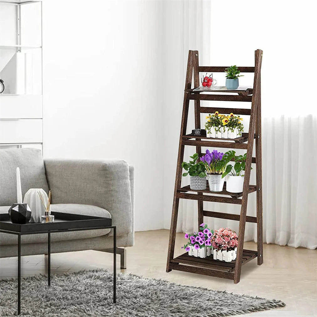 Folding Wooden Ladder Storage Shelf Bookcase Display