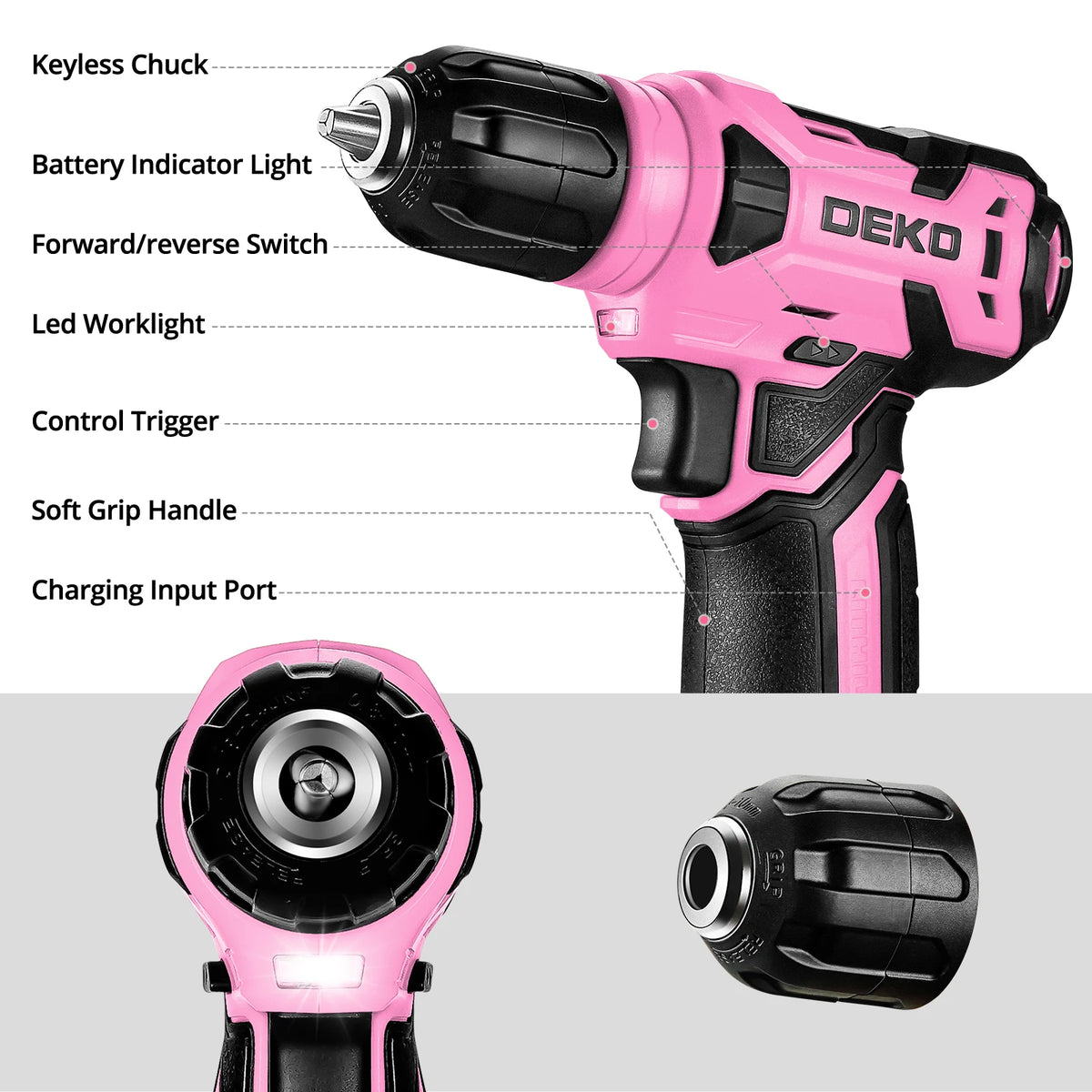 DEKO Professional Power Tool Kit With Cordless Drill And Bits