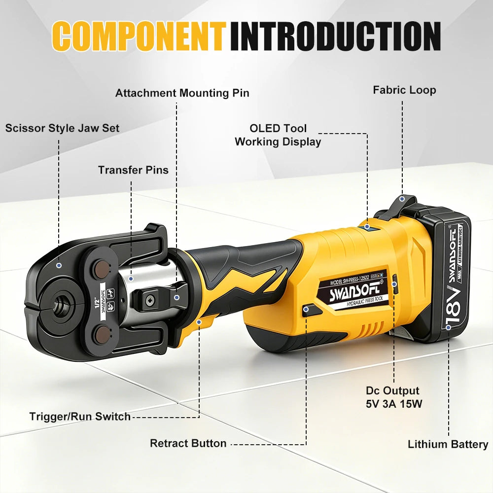 Swansoft 18V 22kN Rechargeable Electric Copper Pipe Press Tool