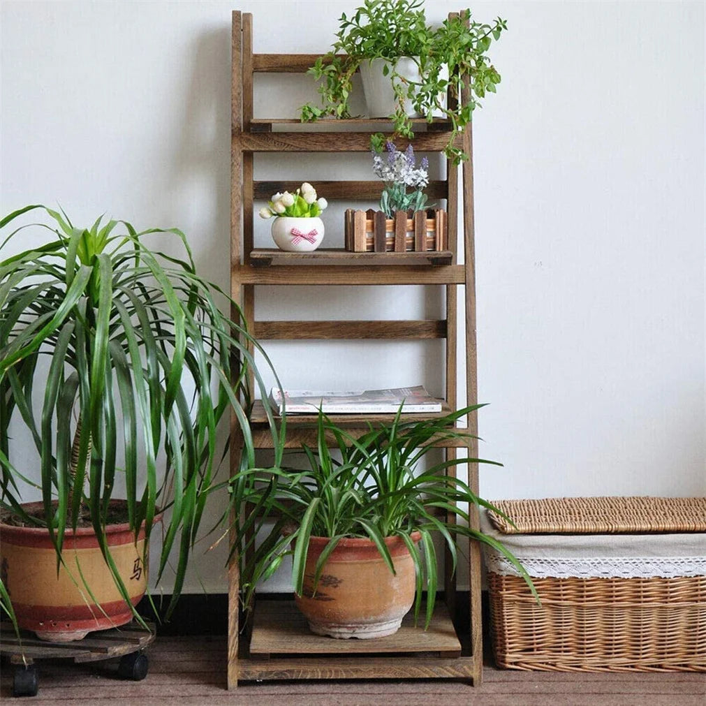 Folding Wooden Ladder Storage Shelf Bookcase Display