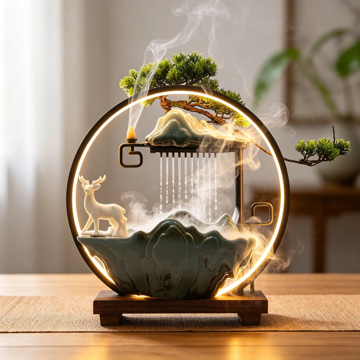 Bymaocer Decorative Tabletop Fountain Featuring Led Light Mist Effect