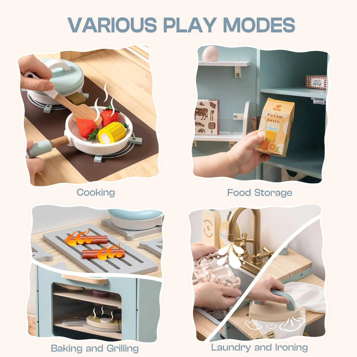 Robud Kids Wooden Play Kitchen Set All In One With Oven Refrigerator